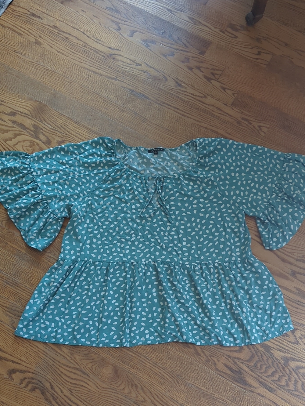 Staccato Teal Polka Dot Peplum Blouse with Tie Neck